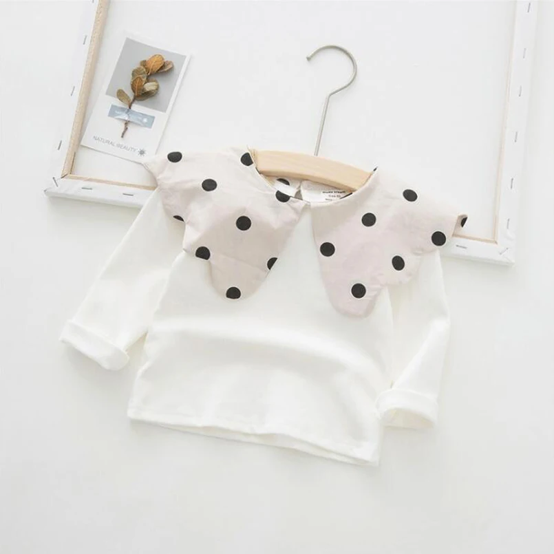 Girls shirt Print dot Kids Clothing New autumn Fashion Children Girl long Sleeve Cotton blouse/shirts For girls tops child - Цвет: white