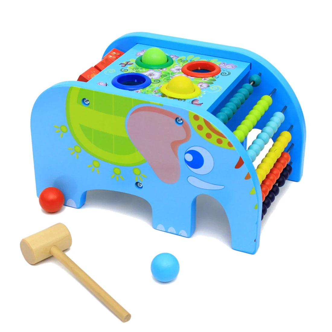  Children Wooden Elephant Knocking Table Multifunctional Abacus Flip Early science Development Toy F