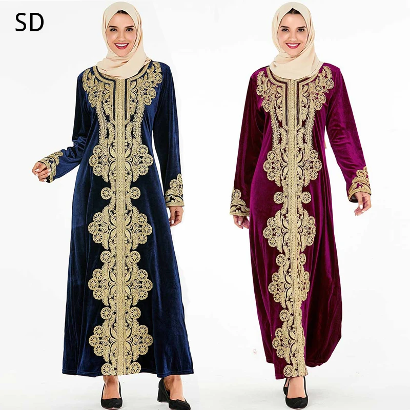 

Velvet Moroccan Abaya Dress Islam Clothing Abayas For Women Caftan Kaftan Turkish Dresses Robe Musulman Turque