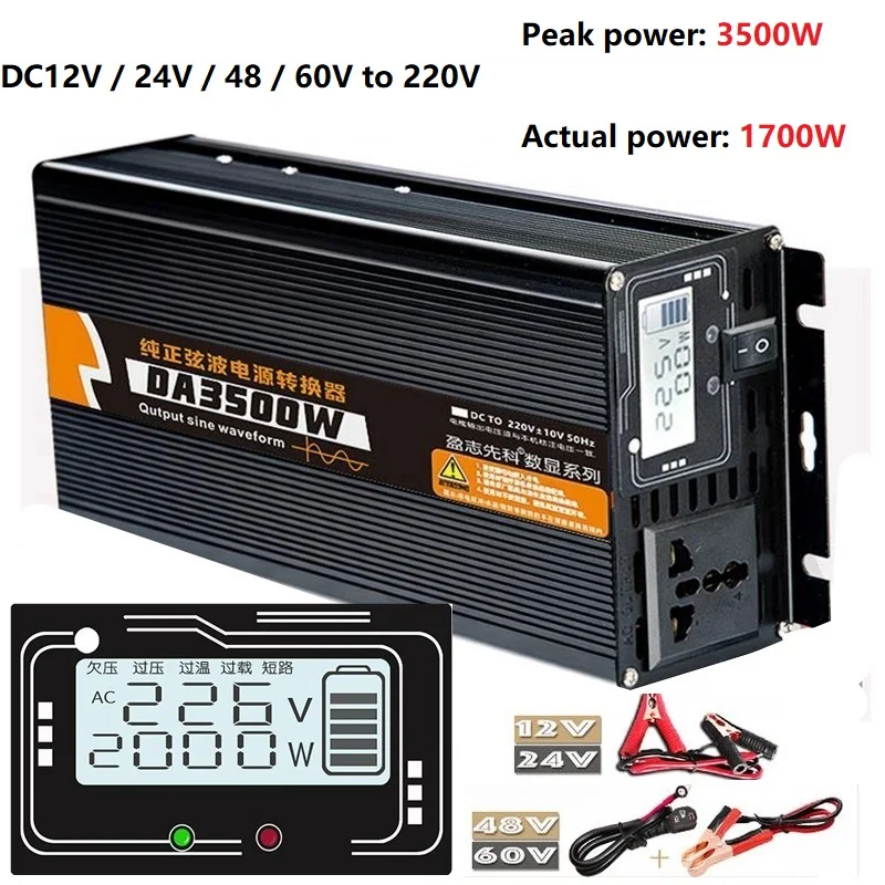 US $95.50 Inverter 12v24v 220v 3000w3500w Voltage Transformer Pure Sine Wave Power Inverter Dc12v To Ac 220v Converter Lcd Display