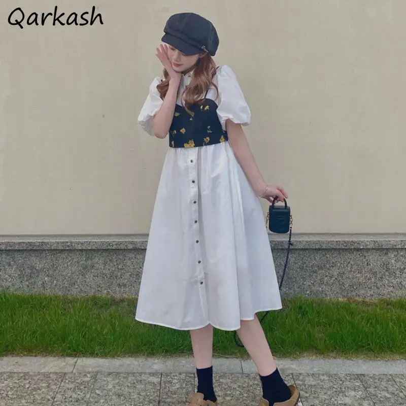 Set Da Donna 2 Pezzi Camisole Stampate Colletto Alla Peter Pan Manica A Sbuffo Kawaii Abiti Stile Francese A-Line Moda High-Street Femminile