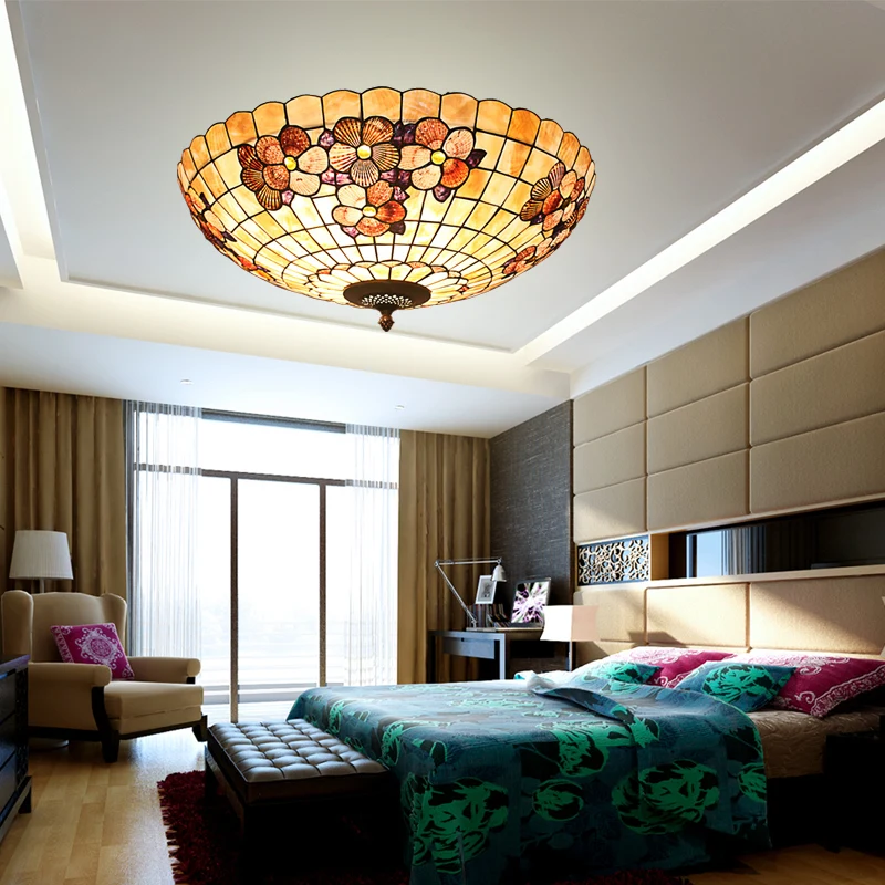 

European shell Mediterranean Sea pastoral Tiffany Ceiling Lights luminaria teto Ceiling Lamps For Home Decoration
