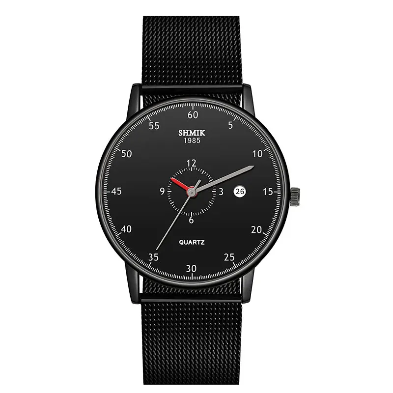 Креативный дизайн, короткие часы, повседневные часы с сетчатым ремешком, кварцевые часы с календарем, мужские часы, брендовые роскошные часы, мужские часы - Цвет: Black Black