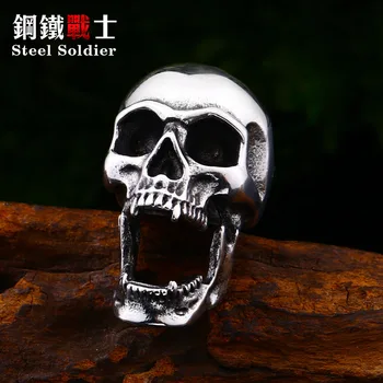 

Steel soldier huge mouth gothic skull charm pendant necklace 316l stainless steel biker jewelry