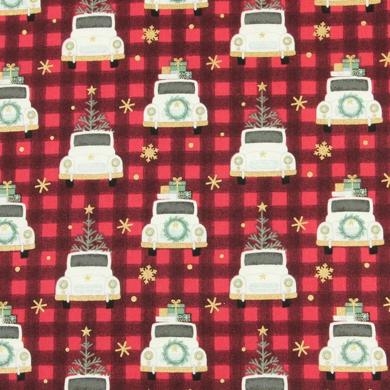 Наполовину ярдовая однотонная позолоченная Рождественская Подарочная хлопковая ткань с принтом автомобиля для ручной работы, платье для одежды, детская одежда, хлопок, CR-156
