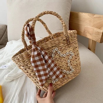 

Large-capacity Hand-woven Straw Bag Women Bow Straw Handbags Bohemia Rattan Woven Beach Women Shoulder Bags Knitting Straw's Bag