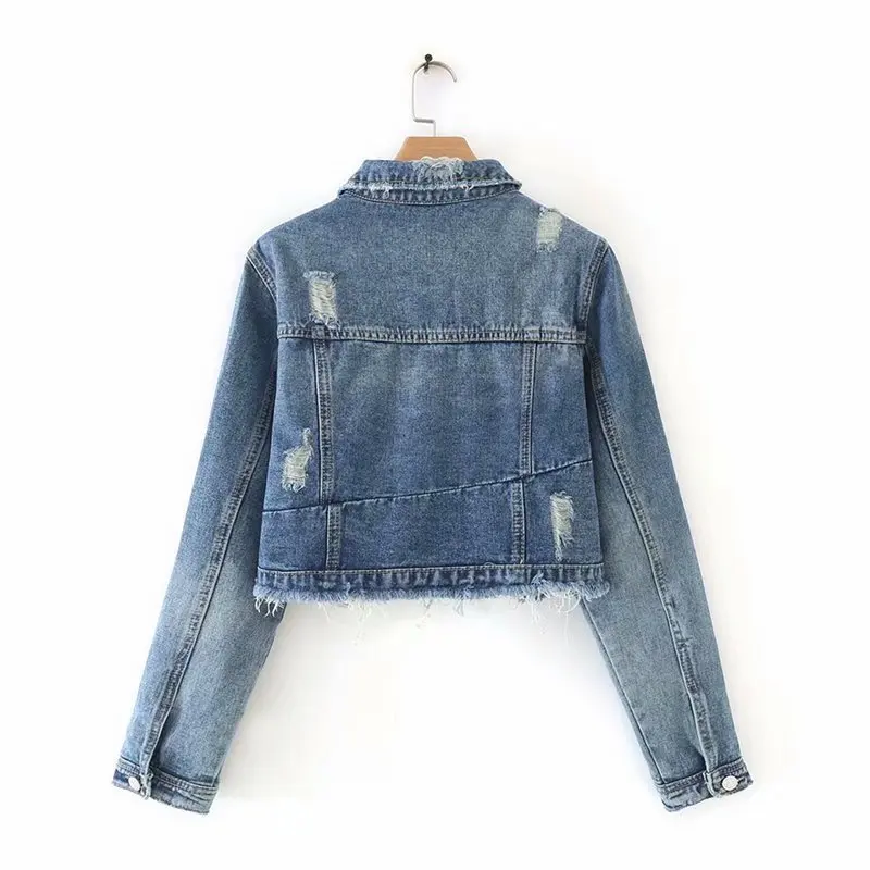 

Summer New Style Europe And America WOMEN'S Dress-Style Washing Revers Collar with Holes Cowboy Short Coat Tops W1542