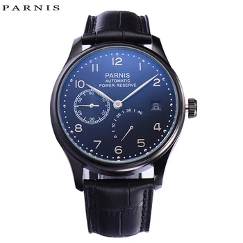 

Parnis 43mm Mechanical Watch Men Calendar Waterproof Automatic Self Wind Watch Power Reserve Leather Strap Wristwatch Men