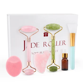 

New Jade Roller Set Slimming Face Massager Lifting Natural Jade Facial Massage Roller Rose Quartz Stone Skin Massage Tools