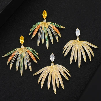 

missvikki High Quality Luxury Trendy Feather Dangle Earrings for Women Bridal Wedding Party Daily Jewelry Romantic Best Gift