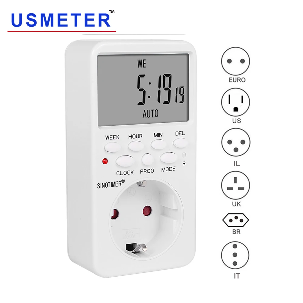 TM519 Electronic Digital Timer Plug EU BR UK US IL Programmable Socket with 220V 120V 7 Day 12/24 Hour Timing | Инструменты