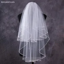 Свадебная вуаль с лентой по краю, 2 слоя, короткая фата, свадебная фата с гребнем, белая Фата цвета слоновой кости, свадебные аксессуары Velo De Novia Corto