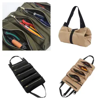 

Canvas Tool Roll Wrench Pouch Vehicle Tool Bag Hanging Tool Zipper Carrier Tote