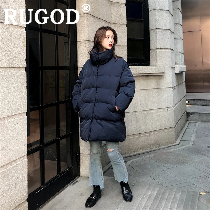 RUGOD, Длинная зимняя одежда, женское хлопковое пальто с длинным рукавом, плотное пальто, однотонное повседневное свободное Женское пальто, теплая зимняя одежда, casaco feminino