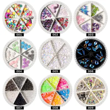 

6 Grids AB Crystal Nail Rhinestones Mixed Sizes Butterfly Ornaments Rivets Nail Art Accessories Glitter Shell Flakes Pearl Decor