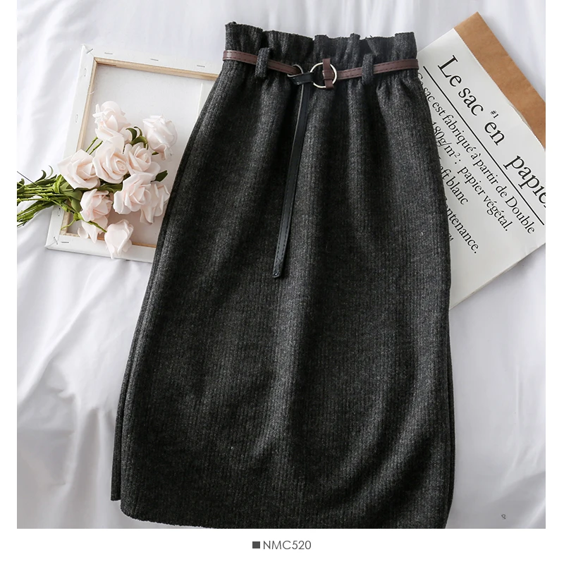 Women's Solid Skirts Autumn Winter Korean High Waist Elastic Waist Sexy Midi Pleated Skirt A-line Woman Falda LS259