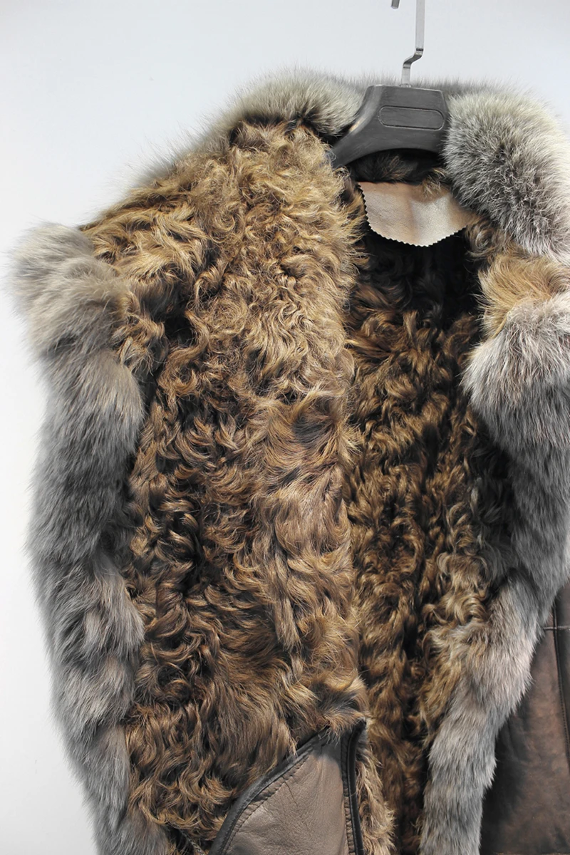 Женская мода роскошный Лисий меховой воротник стриженый овечий мех шерстяная подкладка пальто зазор