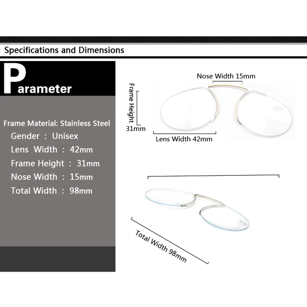 Набор металлических очков для чтения Pince Nez с очками для женщин и мужчин, легкие 1,0 1,25 1,5 1,75 2,0 2,25 2,5 2,75 3,0
