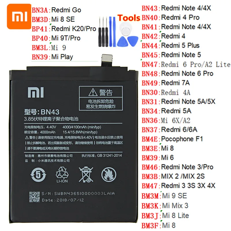 Оригинальный аккумулятор для телефона Xiaomi mi Redmi Note Mix 2 3 3S 3X 4 4X 4A 4C 5 5A 5S 5X M5 6 6A 7 8 Pro Plus