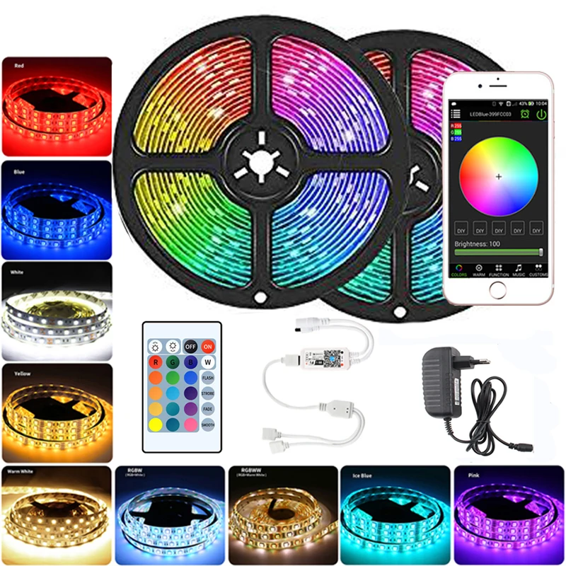 

12V RGB Neon Led Light WIFI SMD 2835 Waterproof 5M 10M 15M RGB LED Light Strip 12V Power Adapter Tape Ribbon Remote Diode Tape