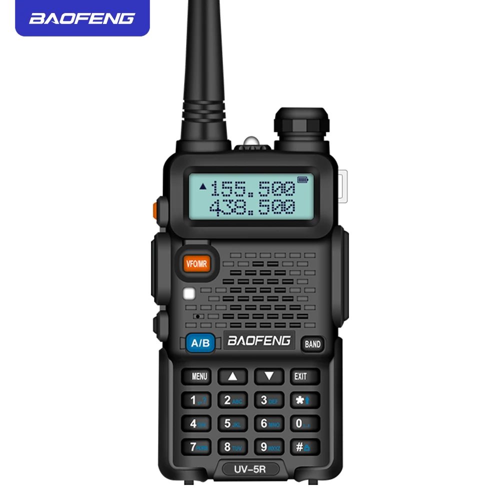 BAOFENG UV5R портативная рация 5 Вт UHF/VHF Двухдиапазонная двухсторонняя рация 1800 мАч емкость аккумулятора радиоприемник с клавиатурой из России - Цвет: Black