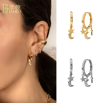 

BOAKO 925 Sterling Silver Light Luxury INS Style Earings Personality Cross Star Moon Zircon Earrings For Women S925 Jewelry