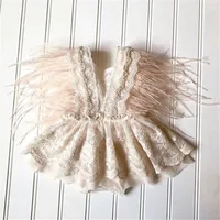 Princess Infant Baby Girls Lace Embroidery Romper Dress Sweet Baby Feathers Fly Sleeve Backless White Jumpsuit Summer Romper 1