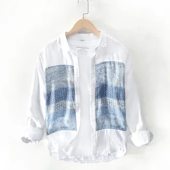 

2020 New Style Men Casual Joint Linen Shirt YOUTH Printed Breathable Holiday Shirt
