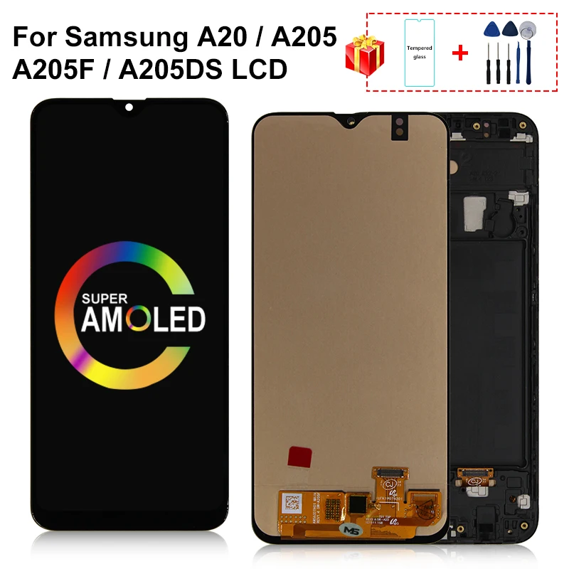 Super AMOLED для Samsung Galaxy дисплей A20 A205 LCD SM A205F A205FN A205GN A205S сенсорный экран дигитайзер