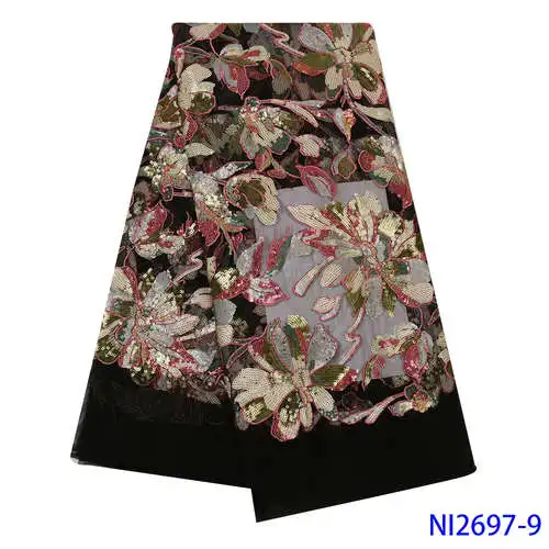 Роскошные африканские ткани высокого качества нигерийская чистая кружевная ткань с блестками цветочный узор последовательное кружево для шитья NI2697 - Цвет: NI2697-9