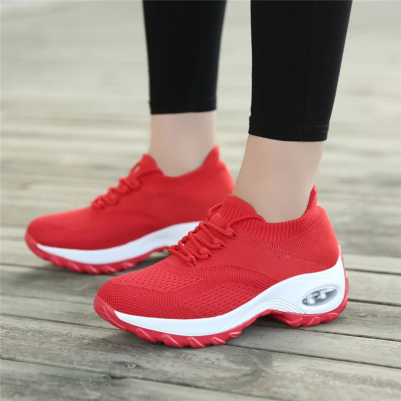 Walking Shoes Women Fashion Sock Shoes Thick Bottom Air Cushion Slip on Breathable Comfortable Casual Shoes