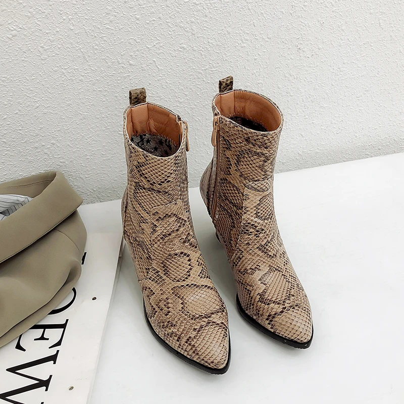 INS women ankle boots plus size 22-28 cm Europe and America hot women's high heel boots Snakeskin side zipper winter boots women