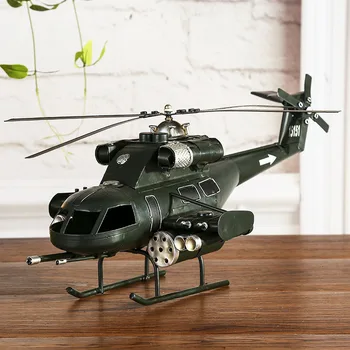 

Retro Ancient Furnishing Creative Metal Crafts Helicopter Model Design Birthday Gift Home Bar Decortaion Figurines 45x19x21cm