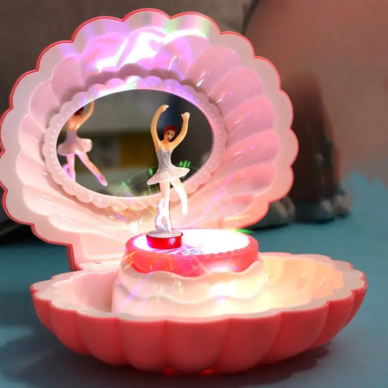 Music Box Shell Shaped Rotating Ballerina Music Box With Light Beautiful Jewelry Box Girlfriend Birthday Valentine New Year Gift