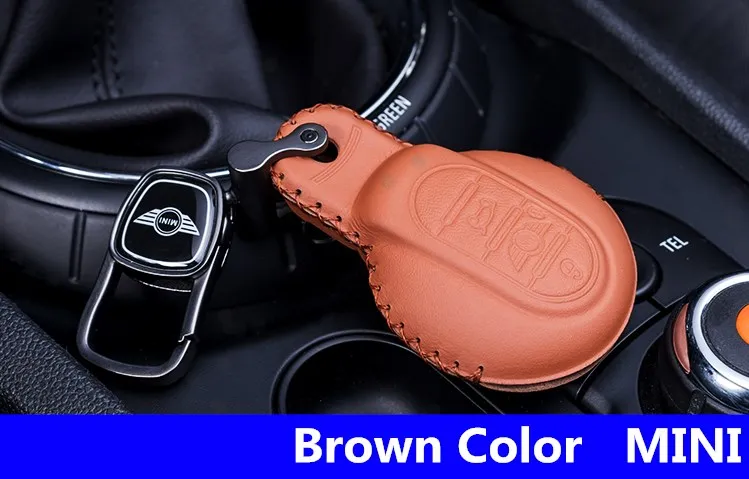 Чехол для автомобильного ключа на дистанционном управлении для BMW MINI Cooper S One F54 F55 F56 F57 F60 кожаный брелок с дистанционным держателем авто аксессуары для интерьера - Color Name: Brown MINI