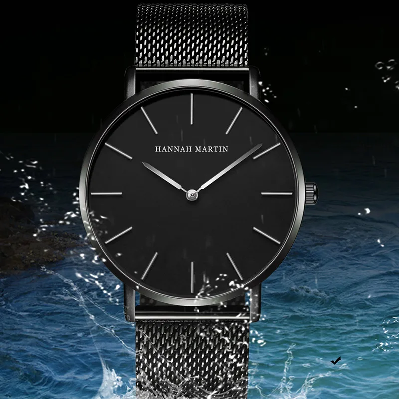 Hannah Martin Ultra Thin Quartz Men Watch Stainless steel Mesh