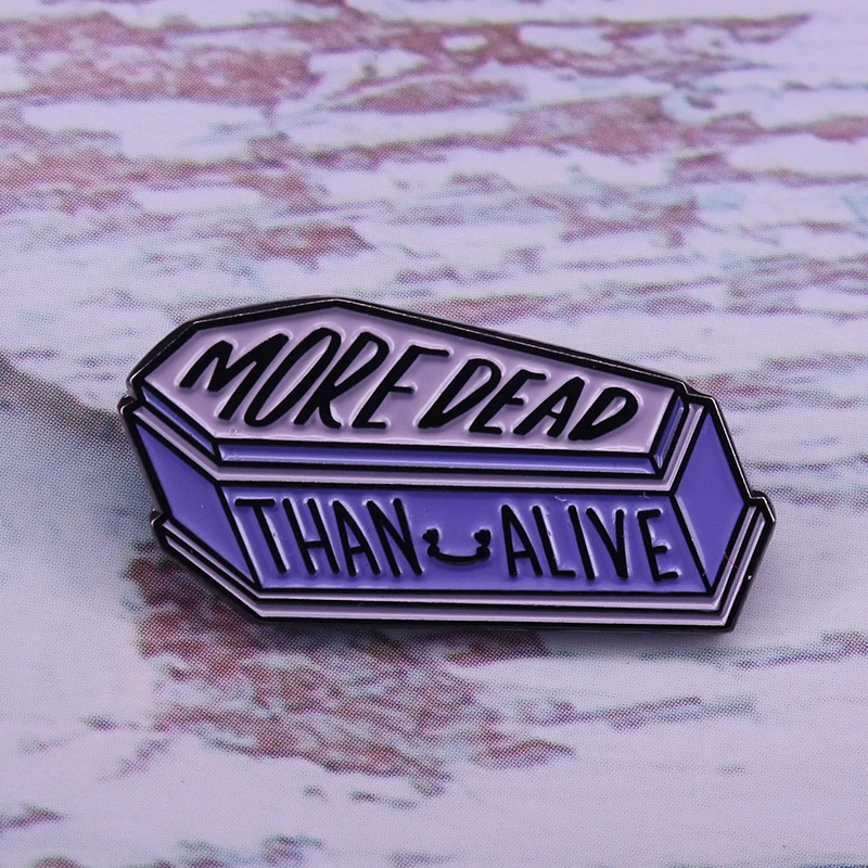 More dead than alive coffin badge zombie pastel Goth pin Halloween murder mystery gift | Украшения и аксессуары