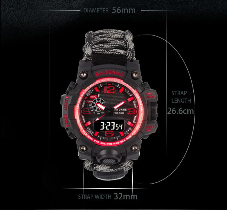 Мужские военные часы 50 м водонепроницаемые компас часы с термометром двойной дисплей светодиодный кварцевые спортивные часы мужские relogios masculino