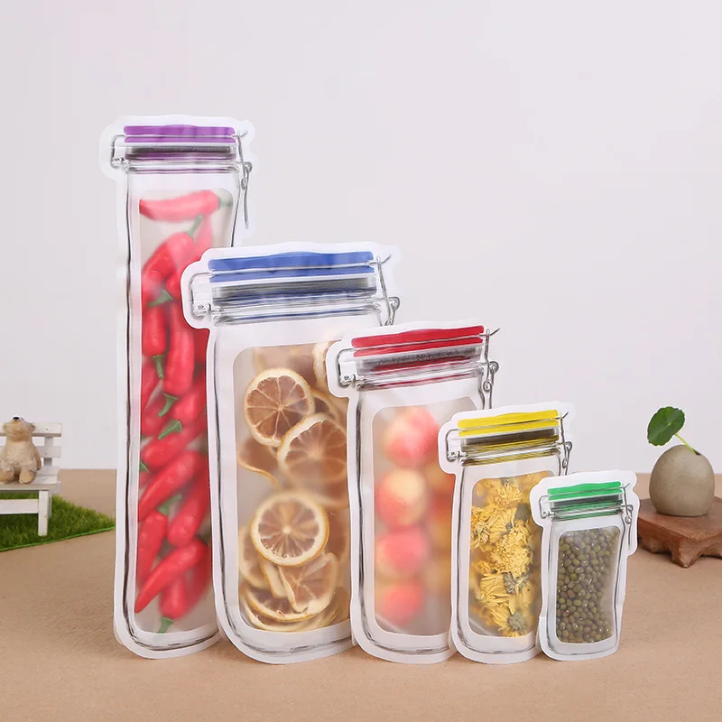 

5pcs/set Completely Plastic Zip Top Lock Leakproof Containers Stand Up Reusable Food Storage Mason Bottle Zero Waste Sealed Bags