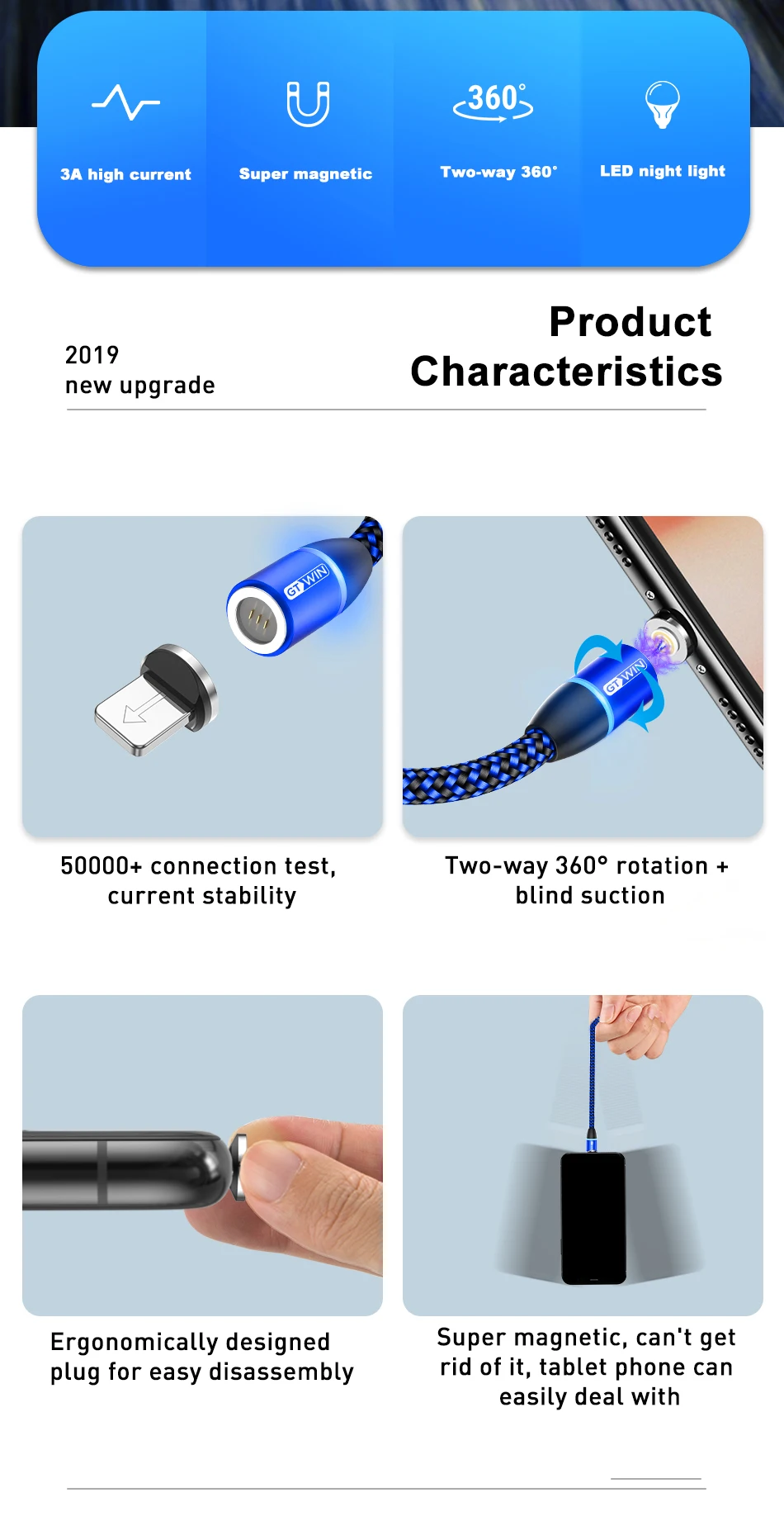 Магнитный кабель GTWIN для быстрой зарядки для iPhone 11 Pro Max, кабель Micro USB, магнитный кабель type C для Xiaomi Redmi Note 7 Pro