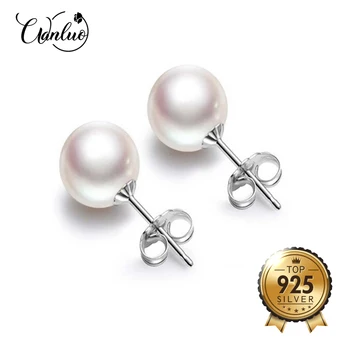 

DR High Quality Pinks Pearl Silver 925 Stud Earrings Fine Jewelry 6MM White Shell Pearls S925 Earrings for Women Drop shipping