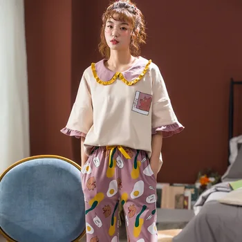 

Pajama Set Women Summer Cotton Short Sleeve 7-point Shorts Plus Size 4xl Loose Casual Thin Multi-color Home Clothes 2-piece Set