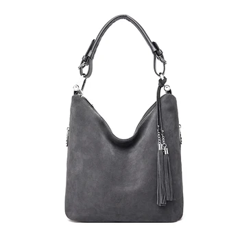 

Women's PU Hand Bag Suede Handbag Ladies Solid Color Big Shoulder Bag Fashion Tassel Female Shoulder Bags Gray Bolsa Sac A Main