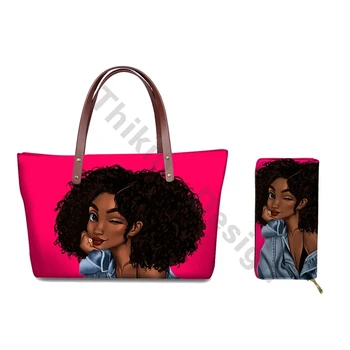 

Black African Women Printing Handbags Female Large Top-Handle Bags Ladies Shoulder Bag For Custom 2pcs/set Hand Bag&Wallet