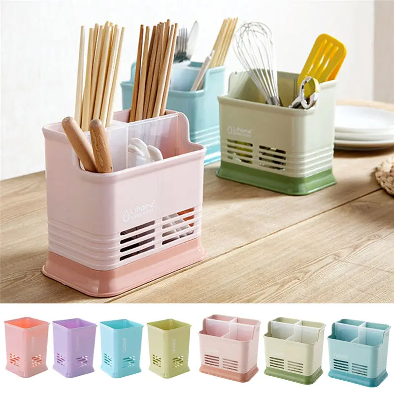 

PP Kitchen Drain Chopsticks Cage Multi-function Desktop Partition Chopsticks Rack Hollow Cutlery Drainer Spoon Fork Knife Shelf