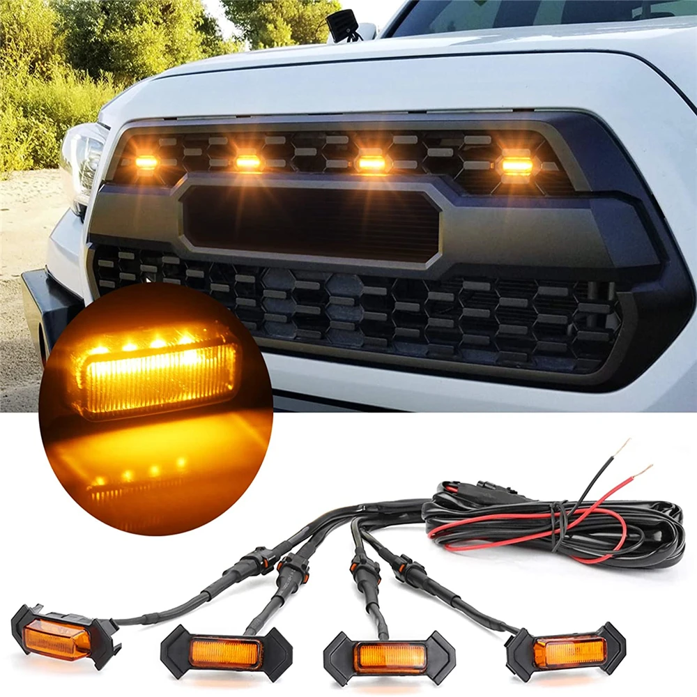 

4pcs Car LED Bumper Grille Light DRL Daytime Running Lamp Grill Lights For Toyota Tacoma 2016 2017 2018 2019 2020 2021