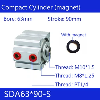 

SDA63*90-S Free shipping 63mm Bore 90mm Stroke Compact Air Cylinders SDA63X90-S Dual Action Air Pneumatic Cylinder