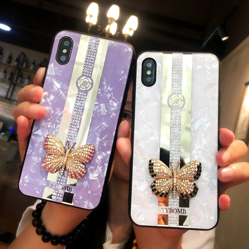 Роскошный чехол для телефона с алмазной бабочкой iPhone 11 Pro Max X Xr Xs кольцом пальца