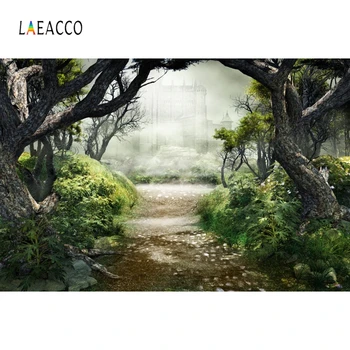 

Laeacco Jungle Party Photography Backgrounds Forest Trees Green Grass Castle Photo Backdrops Baby Newborn Portrait Photophone