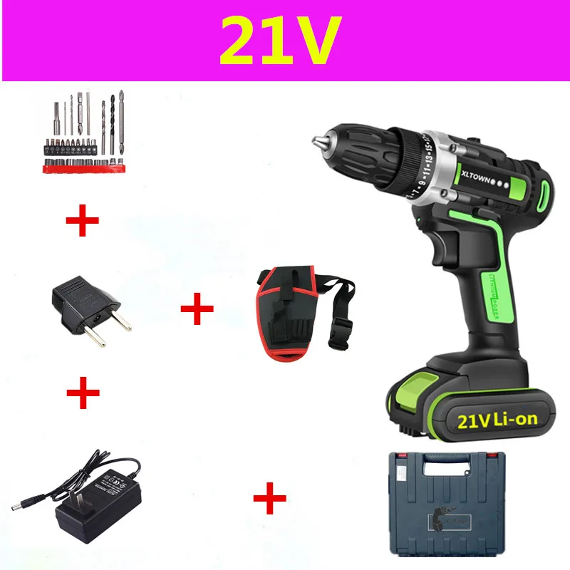 21V C XLTOWN 12/16. 8/21v аккумуляторная электрическая дрель Перезаряжаемые литий Батарея многофункциональная электрическая отвертка Мощность инструменты сверла по металлу - Цвет: 21V C